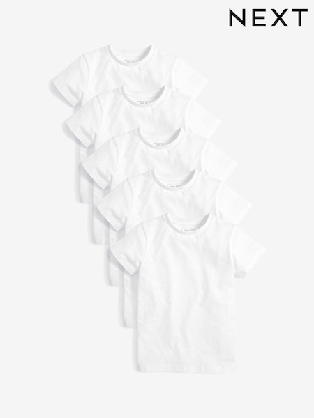 White Short Sleeve T-Shirts 5 Pack (3-16yrs) (585857) | £20 - £26