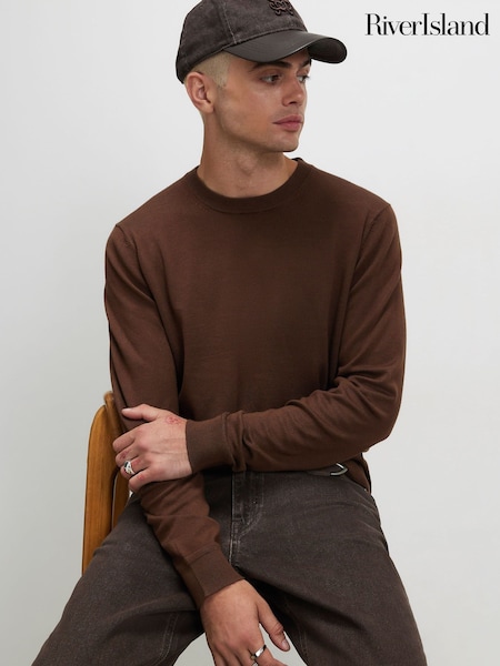 Orange - Regular River Island Slim Fit Crew Neck Sweater