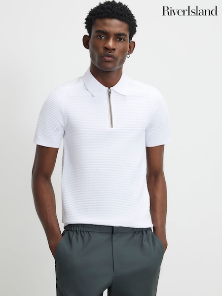 White - Regular River Island Muscle Fit Polo T-shirt