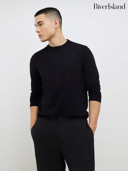 Black - Regular River Island Slim Fit Crew Neck Sweater
