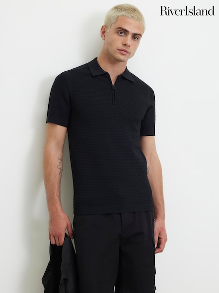 Black - Regular River Island Muscle Fit Polo Shirt
