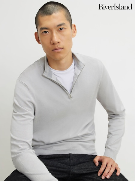 Grey - Regular River Island Slim Fit Half Zip Sweater