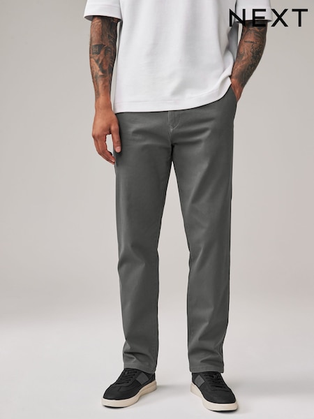 Grey Dark Straight Fit Stretch Chinos Trousers (586563) | £24