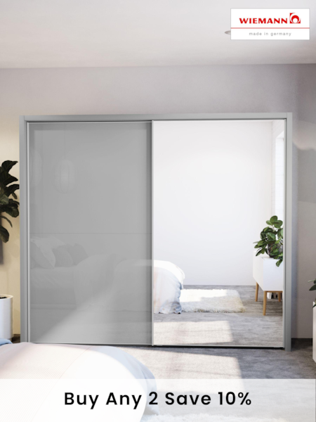 Wiemann Grey Peyton Glass and Mirror Sliding 2.6m Sliding Semi Fitted Wardrobe (586581) | £1,360
