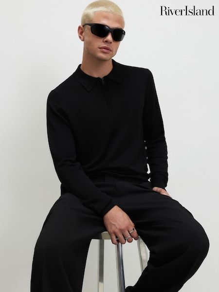 Black - Regular River Island Slim Fit Essential Polo Shirt