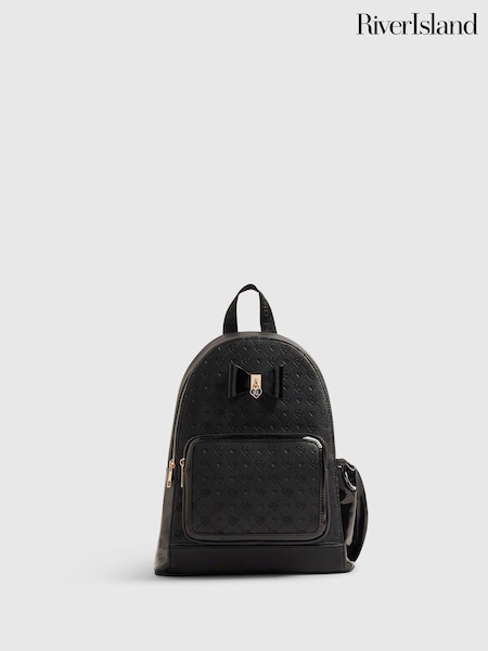 Black - River Island Embossed Bow Backpack