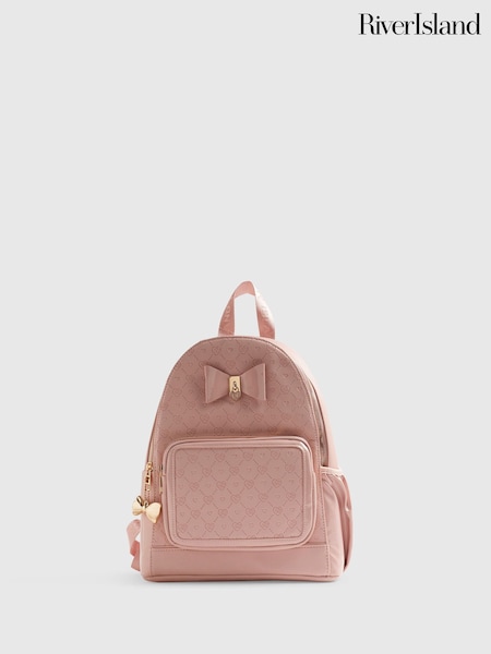 Pink - River Island Embossed Bow Backpack