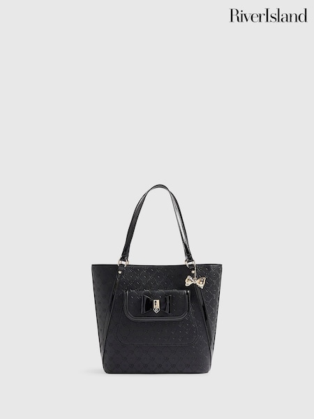 Black - River Island Embossed Bow School Handbag