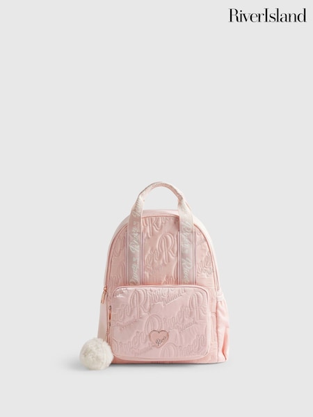 Pink - River Island Logo Heart Nylon School Backpack