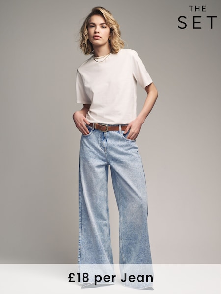 The Set Blue/White 2 Pack Denim Wide Leg 100% Cotton Jeans (587305) | £36