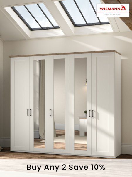 Wiemann White Truro 5 Door Wood and Mirror Semi Fitted Wardrobe (587648) | £1,640