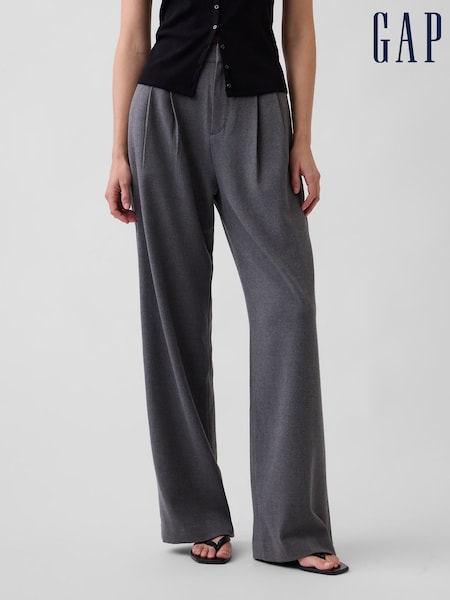 Grey - Gap 365 High Waisted Brushed Twill Pleated Trousers