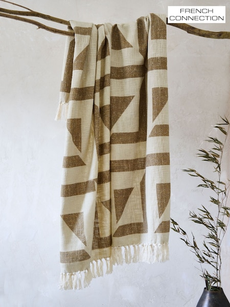 French Connection Natural Sundial Printed Throw (588242) | £46