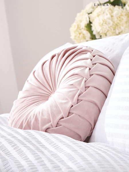 Laura Ashley Velvet Blush Pink Round Rosanna Cushion (588307) | £35