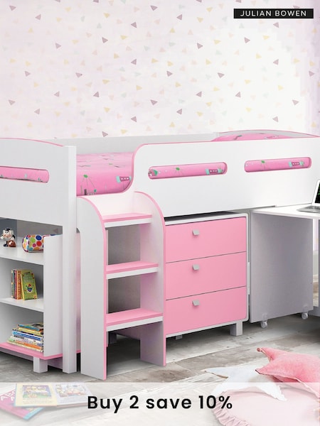 Julian Bowen White/Pink Kimbo Cabin Bed with Storage (588346) | £565