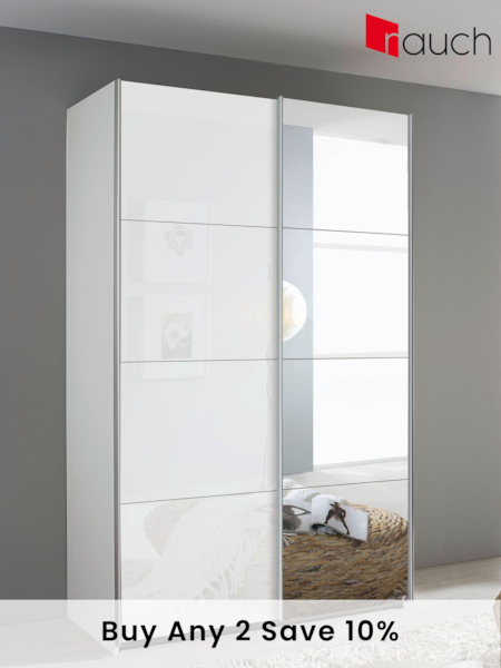 Rauch White Courtney Glass and Mirror Sliding Semi 1.3m Sliding Fitted Wardrobe (588873) | £690