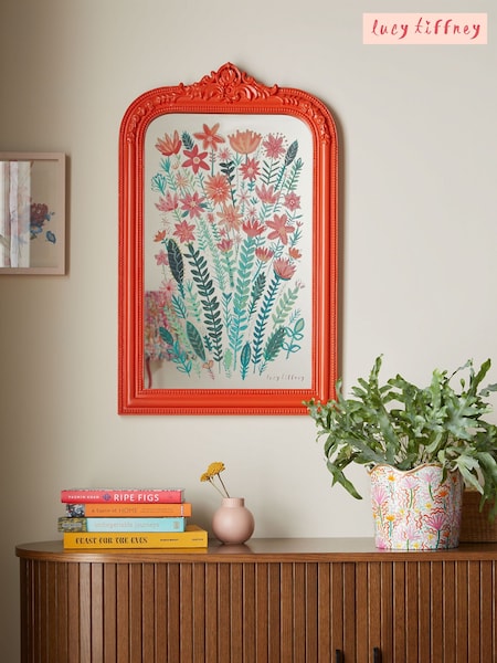 Lucy Tiffney Orange Floral Printed Framed Mirror (588932) | £150