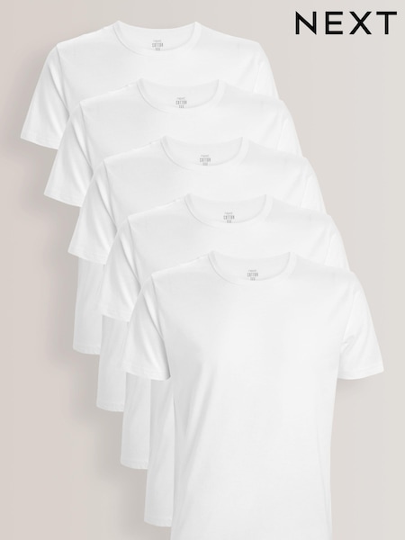 White Slim Fit 100% Cotton Layering T-Shirts 5 Pack (589159) | £37