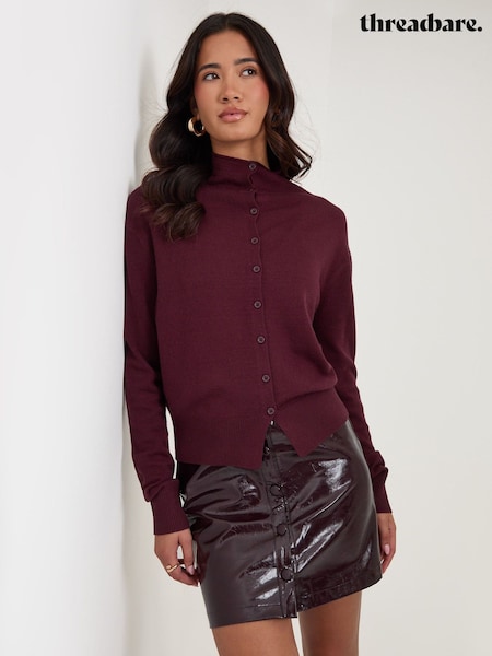 Red - Threadbare Compact Knit Funnel Neck Cardigan