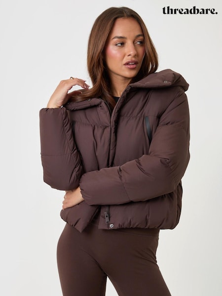 Brown - Threadbare Showerproof Cropped Puffer Coat
