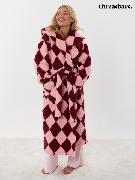 Pink - Threadbare Harlequin Hooded Dressing Gown