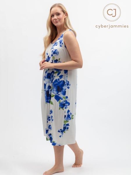 Blue - Cyberjammies Floral Printed Jersey Long Nightdress