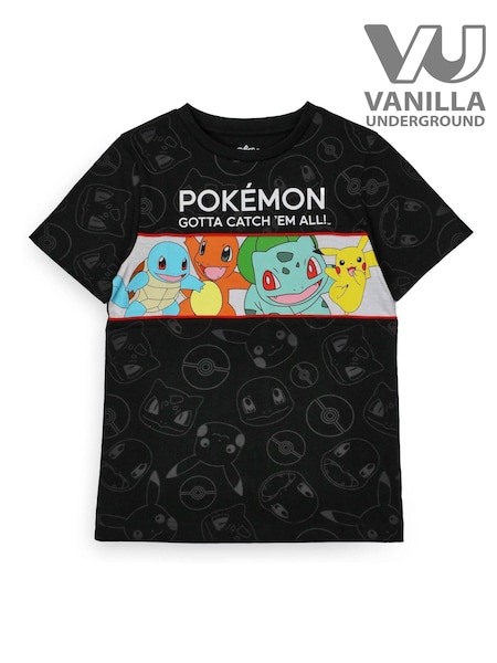 Vanilla Underground Black Boys Pokemon Short Sleeved 100% Cotton T-Shirt (590121) | £14