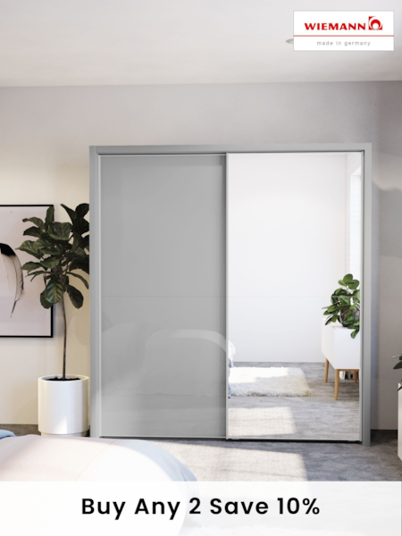 Wiemann Grey Peyton Glass and Mirror Sliding 2.1m Sliding Semi Fitted Wardrobe (591647) | £1,135