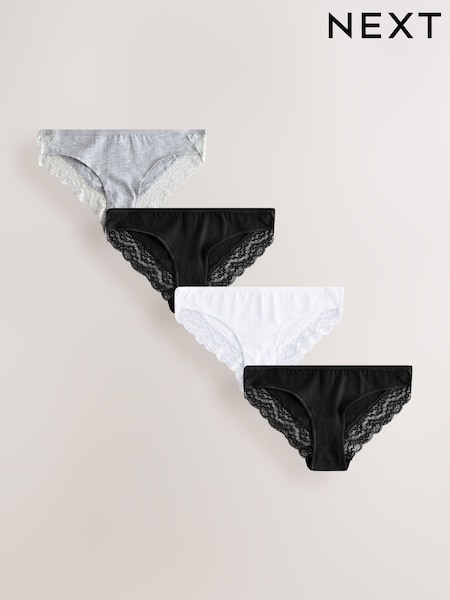 White/Black/Grey Bikini Lace Knickers 4 Pack (593739) | £16