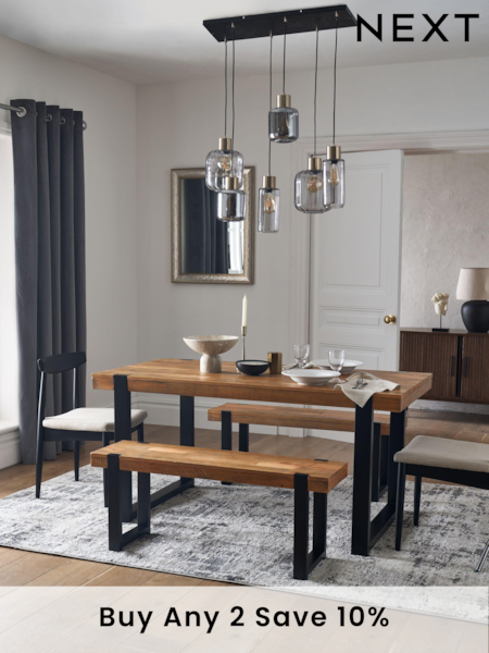 Natural/Black Jefferson Solid Wood Pine 4 Seater Dining Table and Bench Set (593909) | £850