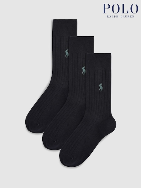 Polo Ralph Lauren Black Ribbed Cotton Blend Crew Socks 3 Pack (594561) | £35