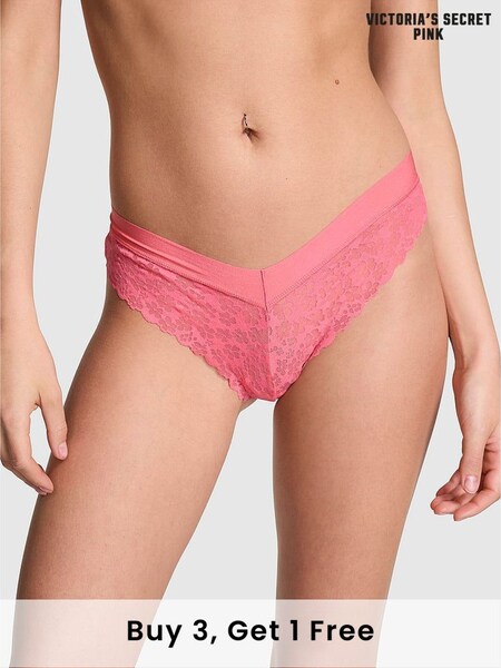 Victoria's Secret PINK Crazy For Coral Pink Thong No Show Lace Knickers (594938) | £9