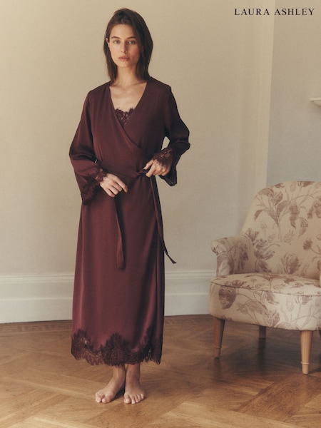 Burgundy Red - Laura Ashley Satin Lace Robe