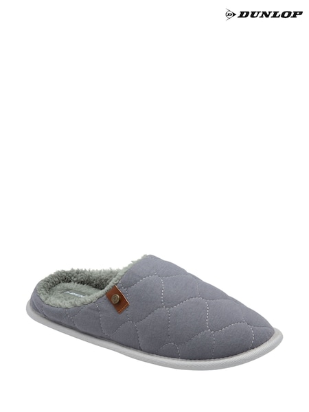 Dunlop Light Grey Mens Quilted Mule Slippers (596206) | £19