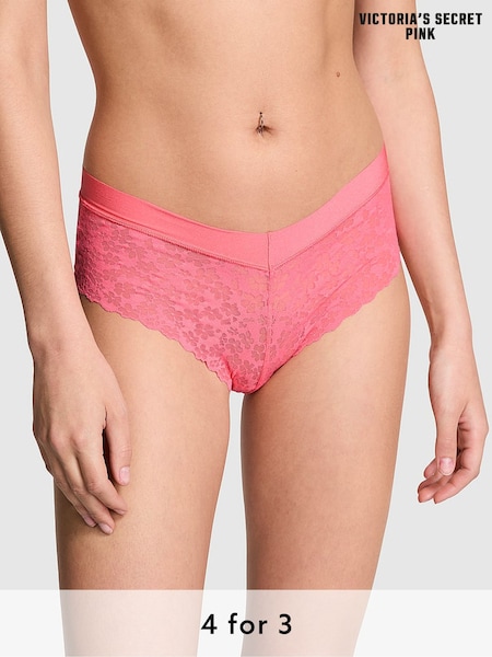 Victoria's Secret PINK Crazy For Coral Pink Cheeky No Show Lace Knickers (596328) | £9