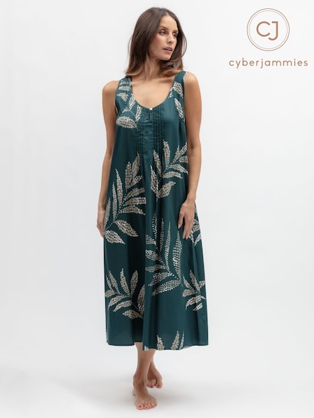 Blue - Cyberjammies Leaf Print Lace Detail Long Nightdress