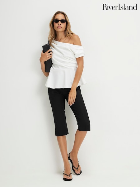 Cream - River Island Short Sleeve Drape Peplum Top