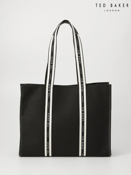 Black - Ted Baker Georjey Branded Webbing Canvas Tote