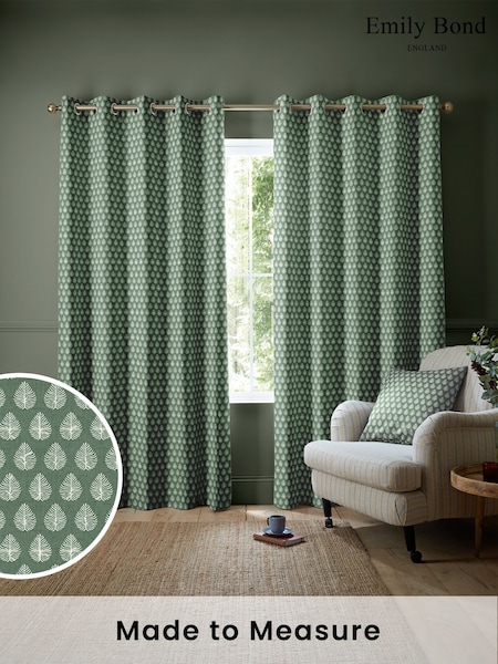 Emily Bond Sage Green Jaipur Made to Measure 100% Cotton Curtains (598934) | £91