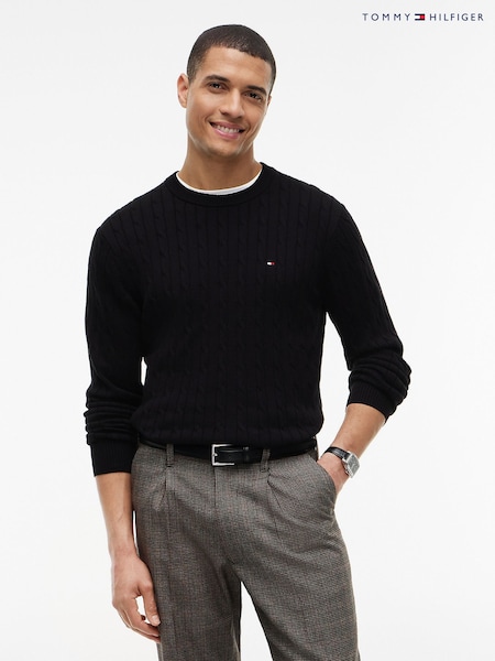 Black - Regular Tommy Hilfiger Cable Knit Crew Neck Jumper
