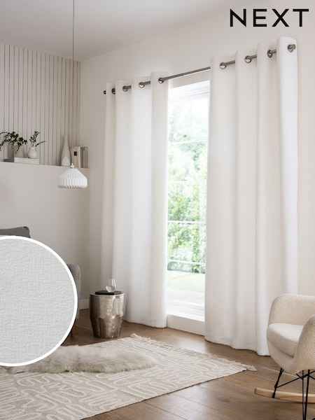 White Heavyweight Chenille Eyelet Lined Curtains (599872) | £60 - £175