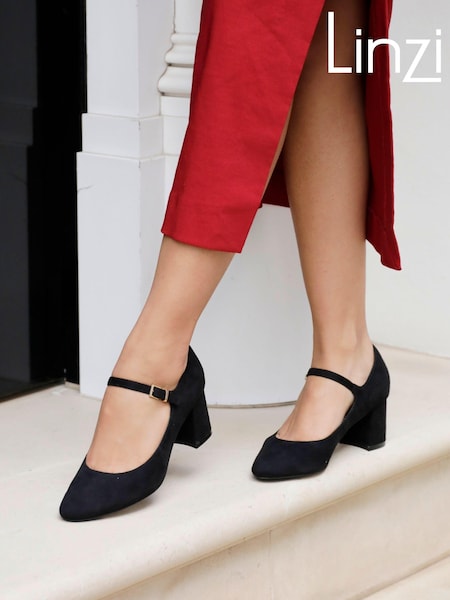 Linzi Black Madeline Court Heel with Block Heels (5Q9176) | £34