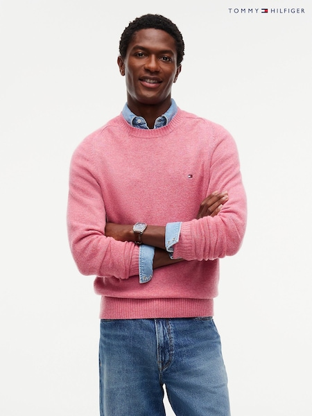 Pink - Regular Tommy Hilfiger Pure Lambswool Crew Neck Jumper