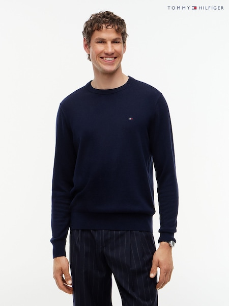 Sky Blue - Regular Tommy Hilfiger Crew Neck Jumper With Cashmere