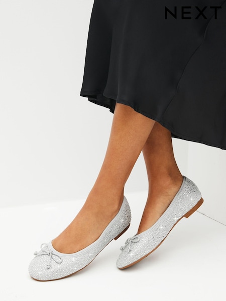 Silver Standard/Wide Fit Corduroy Toe Cap Forever Comfort® Ballerinas Shoes (600875) | £32