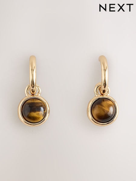 Gold Tone - Stone Drop Huggie Earrings