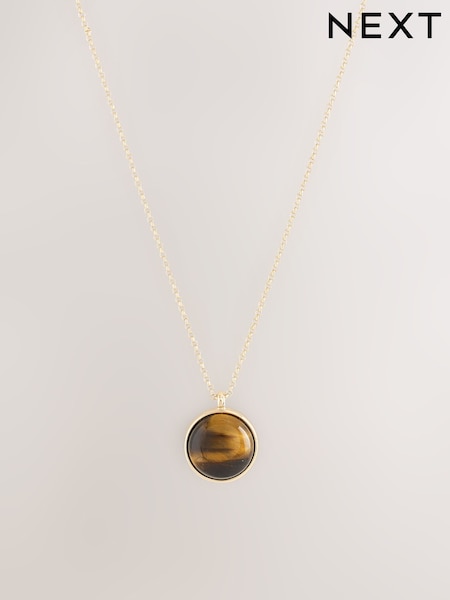 Gold Tone - Brown Stone Necklace