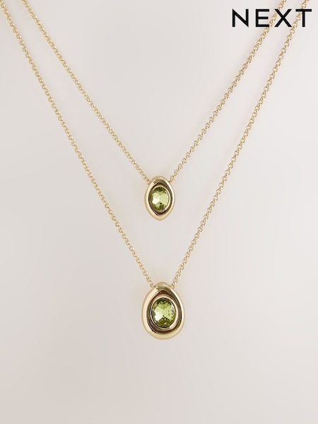Gold Tone - Layered Stone Necklace