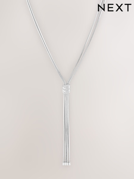 Silver Tone - Knot Long Necklace