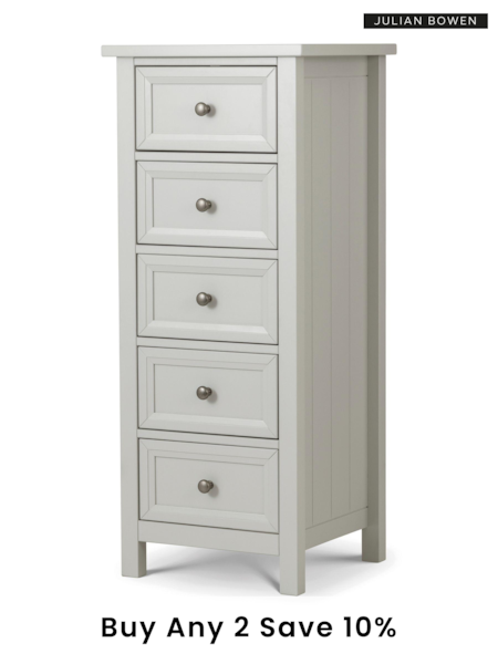 Julian Bowen Dove Grey Maine 5 Drawer Tall Chest of Drawers (602017) | £295